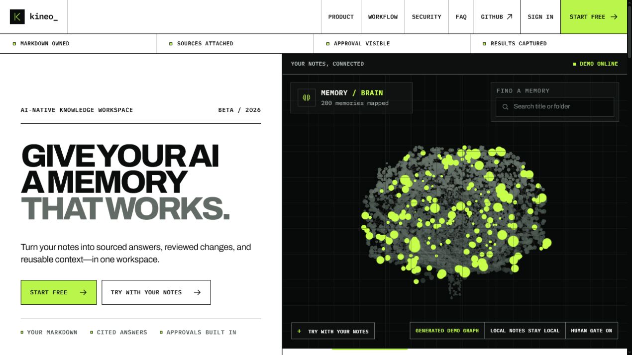 Kineo landing page with an interactive knowledge brain